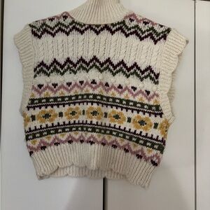 Anthropologie Cream and Green Cowl Neck Sweater